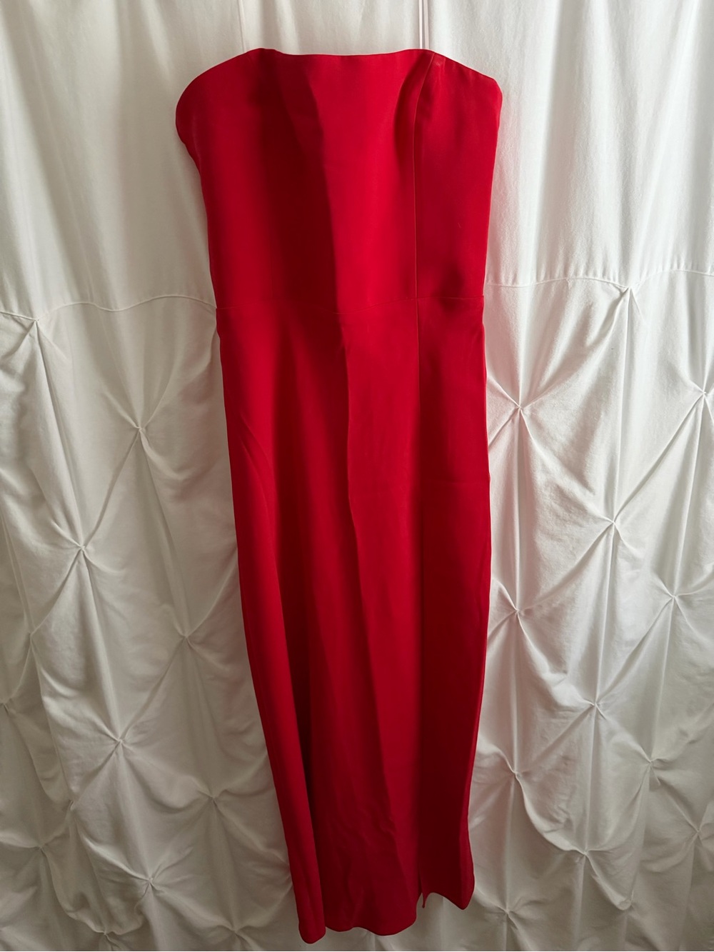 Amanda Uprichard Strapless Midi Dress “Mandy” in Bright Red “lipstick” color